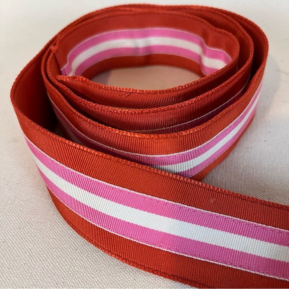 J Crew Striped Red and‎ Pink Belt with Faux Bamboo Buckle - Picture 4 of 4